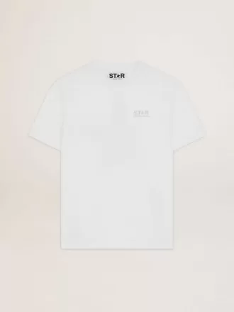 Camiseta blanca de mujer con logotipo y estrella plateados brillantes