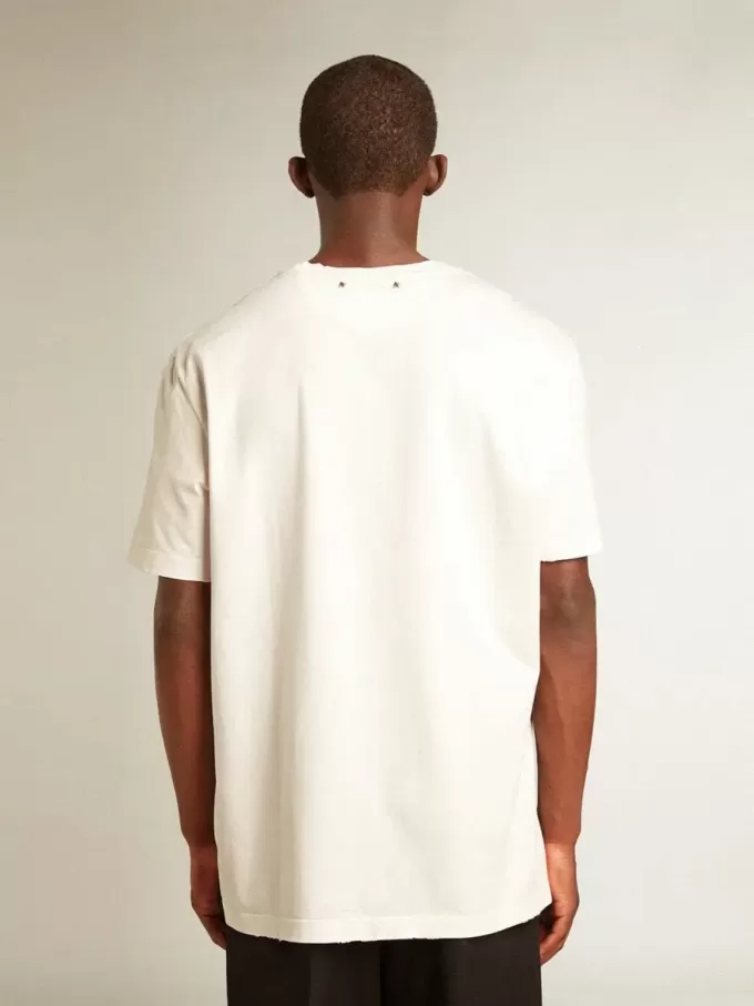Camiseta blanca para hombre con efecto desgastado Camiseta blanca para hombre con efecto desgastado