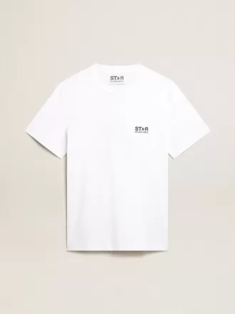 Camiseta blanca para hombre con estrella azul oscuro en la espalda