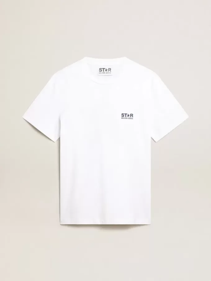 Camiseta blanca para hombre con estrella azul oscuro en la espalda