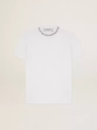 Camiseta blanca para mujer con cristales cabujones
