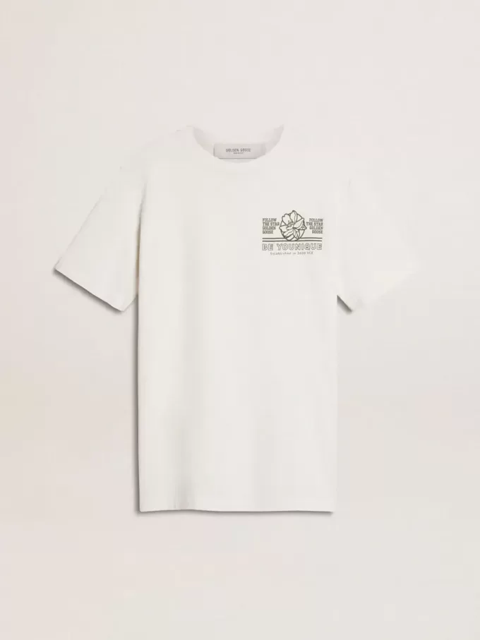 Camiseta blanca para mujer con estampado negro en el pecho Camiseta blanca para mujer con estampado negro en el pecho