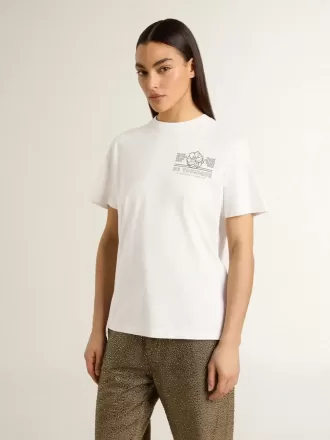 Camiseta blanca para mujer con estampado negro en el pecho