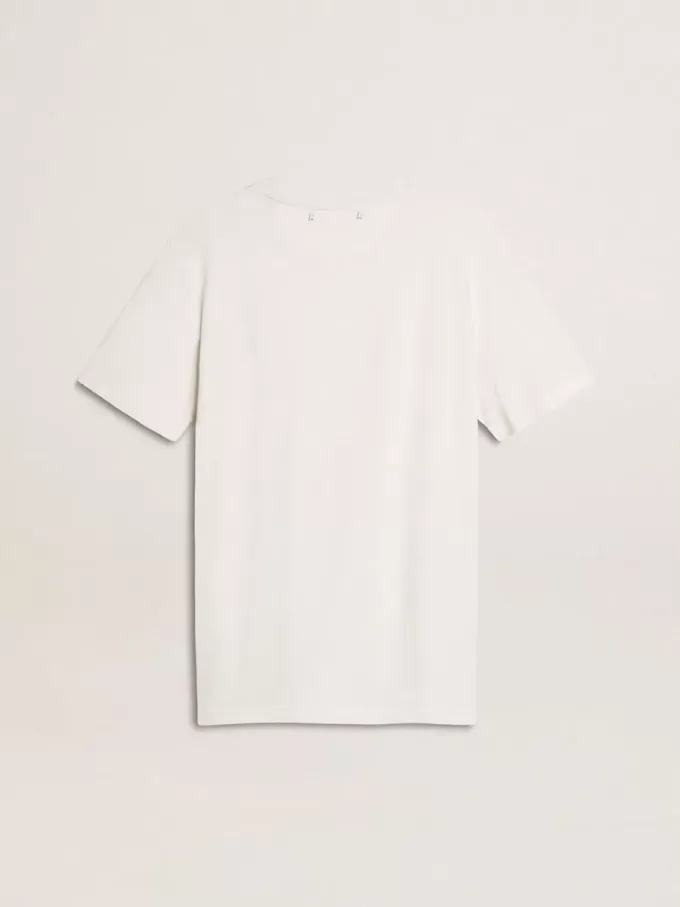 Camiseta blanca para mujer con estampado negro en el pecho Camiseta blanca para mujer con estampado negro en el pecho