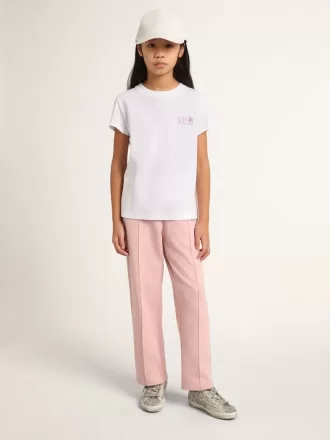 Camiseta blanca para niña con logotipo rosa brillante y estrella maxi