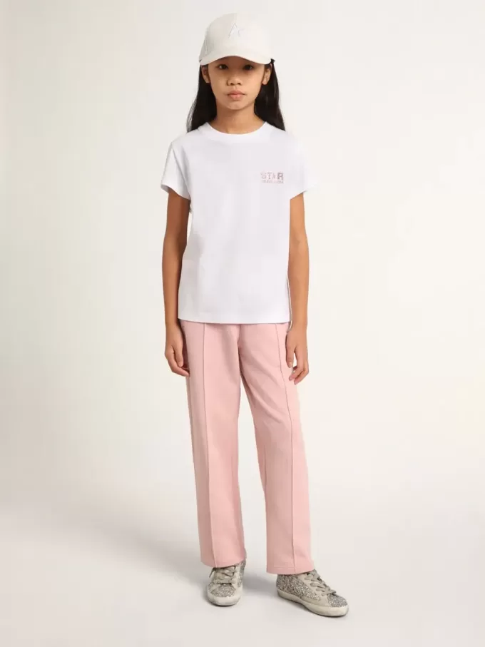 Camiseta blanca para niña con logotipo rosa brillante y estrella maxi Camiseta blanca para niña con logotipo rosa brillante y estrella maxi