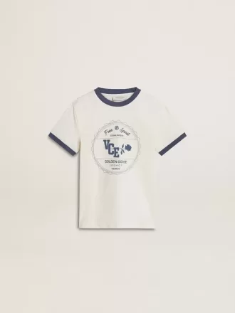 Camiseta blanca para niño con estampado azul