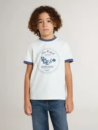 Camiseta blanca para niño con estampado azul