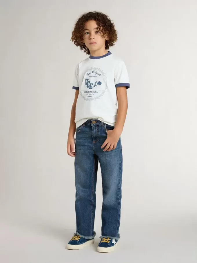 Camiseta blanca para niño con estampado azul