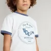 Camiseta blanca para niño con estampado azul