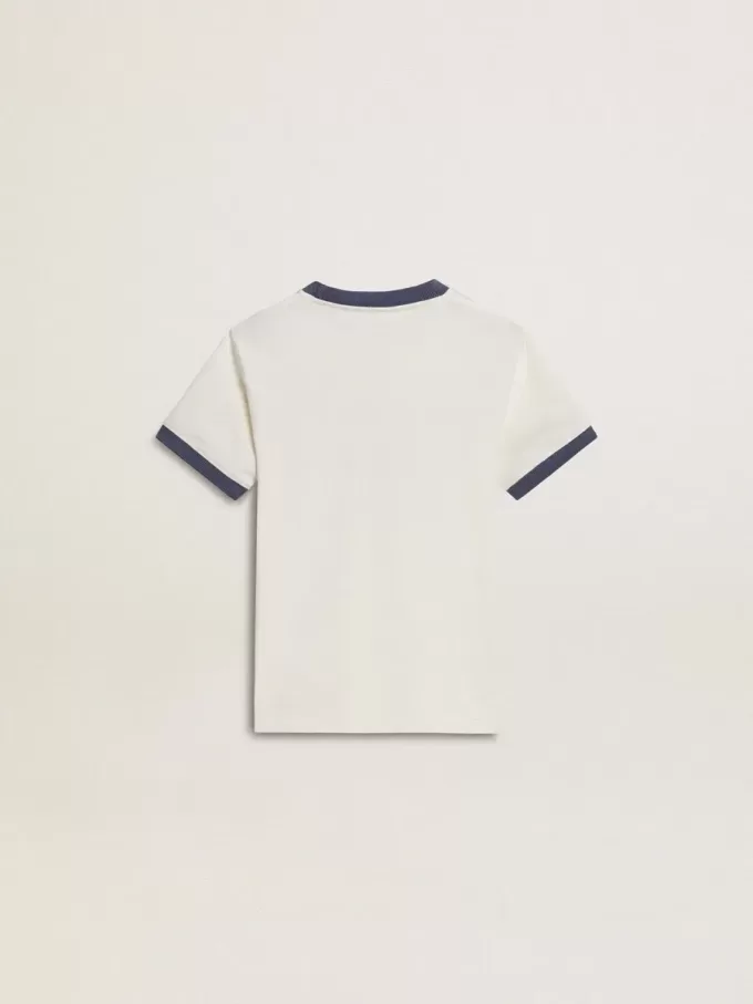 Camiseta blanca para niño con estampado azul
