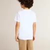 Camiseta blanca para niño con estampado multicolor dorado