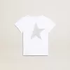 Camiseta blanca y plateada con logotipo y estrella maxi en purpurina plateada