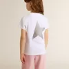 Camiseta blanca y plateada con logotipo y estrella maxi en purpurina plateada