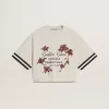 Camiseta corta oversize para mujer en jersey blanco con bordados y estampado «Venezia Mediterraneo».