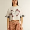 Camiseta corta oversize para mujer en jersey blanco con bordados y estampado «Venezia Mediterraneo».