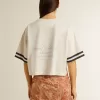 Camiseta corta oversize para mujer en jersey blanco con bordados y estampado «Venezia Mediterraneo».