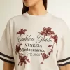 Camiseta corta oversize para mujer en jersey blanco con bordados y estampado «Venezia Mediterraneo».