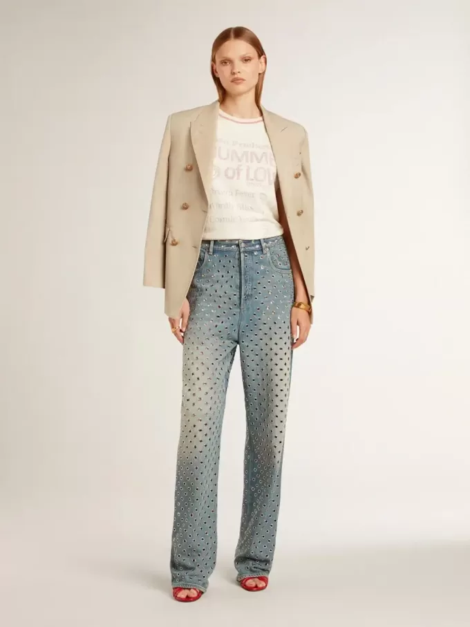 Camiseta crema para mujer con detalles en rojo descolorido