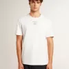 Camiseta de algodón blanco desgastado para hombre con letras negras