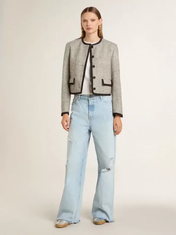 Camiseta de algodón blanco desgastado para mujer con letras negras