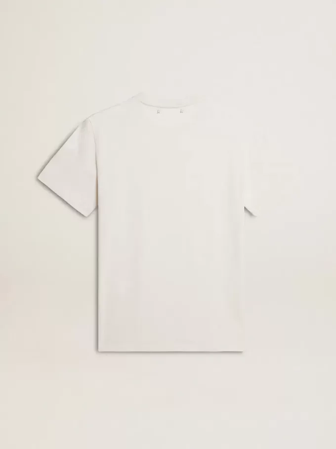 Camiseta de algodón blanco desgastado para mujer con letras negras