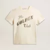 Camiseta de algodón blanco envejecido para hombre con estampado dorado