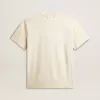 Camiseta de algodón blanco envejecido para hombre con estampado dorado