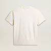 Camiseta de algodón blanco envejecido para hombre con estampado dorado