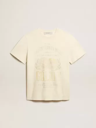 Camiseta de algodón blanco envejecido para hombre con estampado en la parte delantera