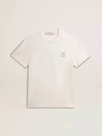 Camiseta de algodón para hombre en blanco envejecido con estampado en el corazón