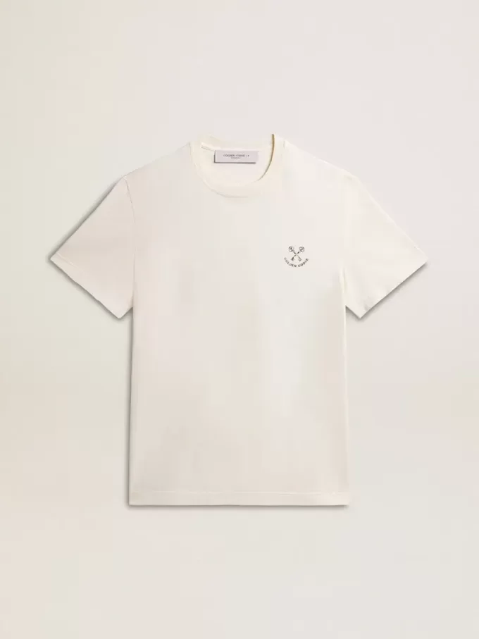 Camiseta de algodón para hombre en blanco envejecido con estampado en el corazón Camiseta de algodón para hombre en blanco envejecido con estampado en el corazón