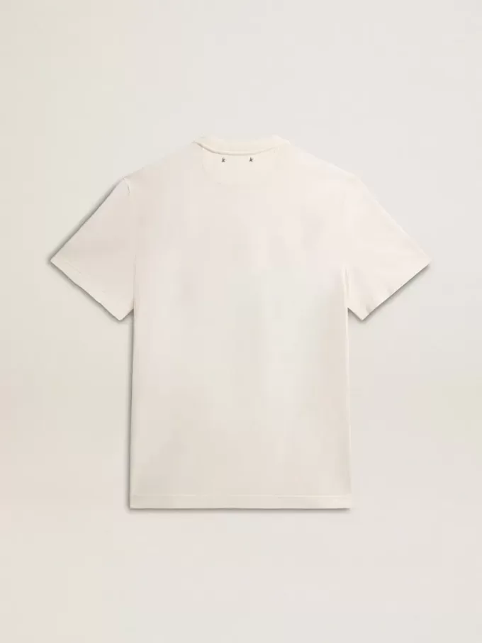 Camiseta de algodón para hombre en blanco envejecido con estampado en el corazón Camiseta de algodón para hombre en blanco envejecido con estampado en el corazón
