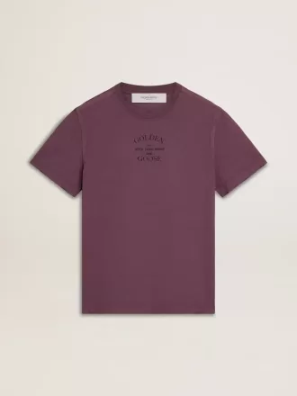 Camiseta de algodón para hombre en color morado desgastado con estampado del logotipo