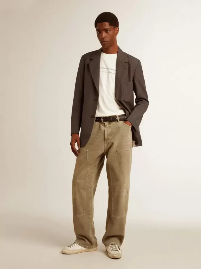 Camiseta de hombre en algodón blanco envejecido con estampado y bordado