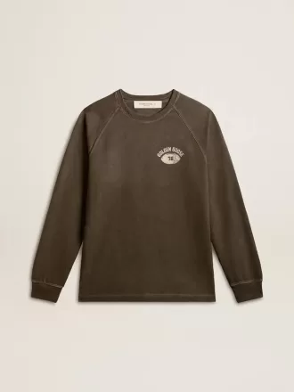 Camiseta de manga larga para hombre en algodón gris antracita con logotipo en la espalda