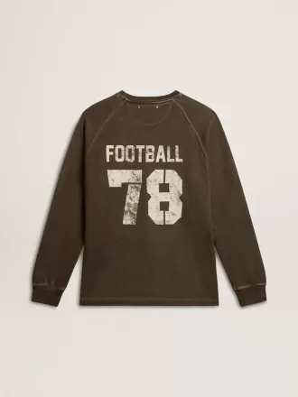 Camiseta de manga larga para hombre en algodón gris antracita con logotipo en la espalda