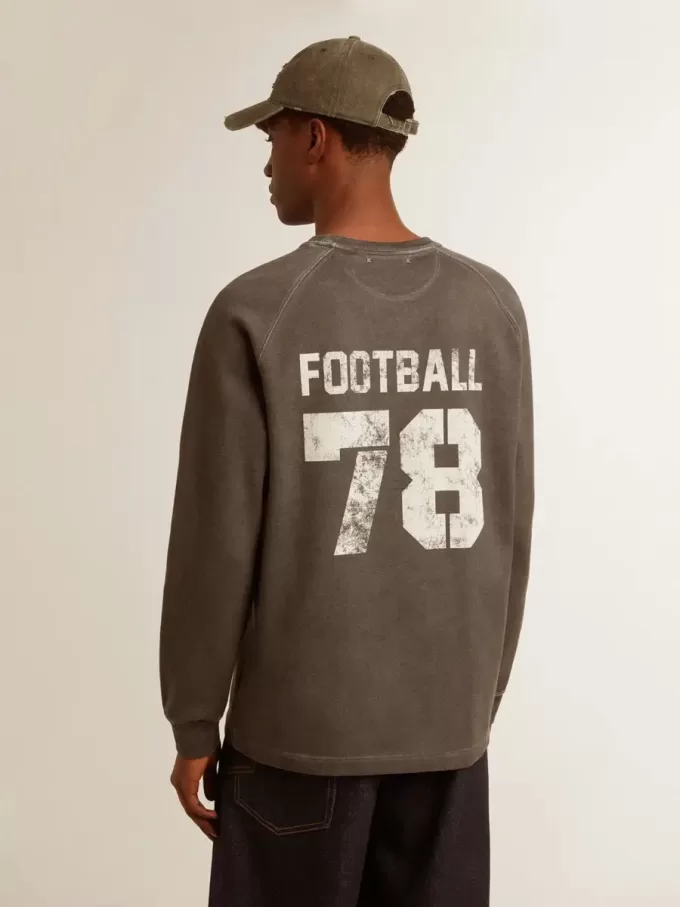 Camiseta de manga larga para hombre en algodón gris antracita con logotipo en la espalda