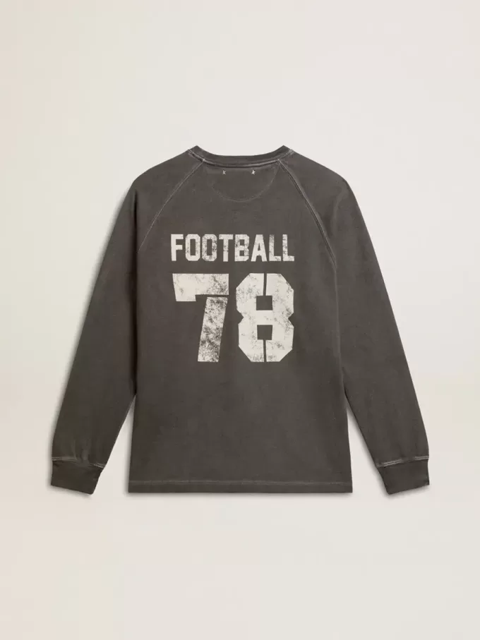 Camiseta de manga larga para hombre en algodón gris antracita con logotipo en la espalda