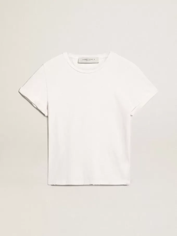 Camiseta de mujer de corte regular desgastada en color blanco