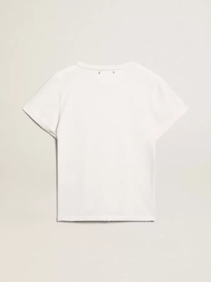 Camiseta de mujer de corte regular desgastada en color blanco