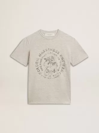 Camiseta de mujer en algodón gris jaspeado con estampado de temporada