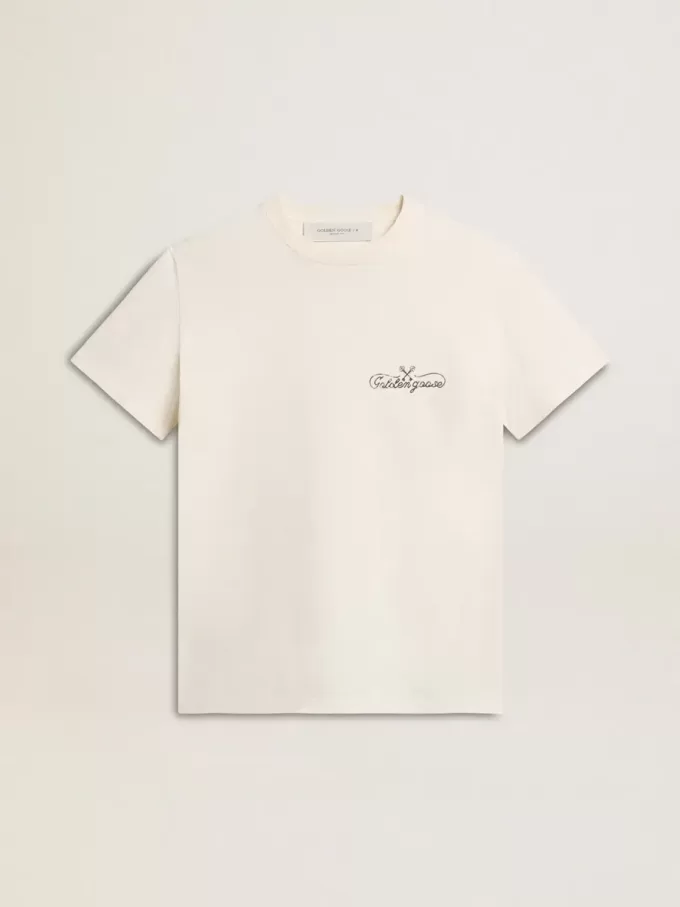 Camiseta de mujer en blanco envejecido con logotipo en el pecho