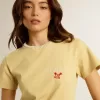 Camiseta de mujer en jersey de algodón con bordado en el cuello y el corazón