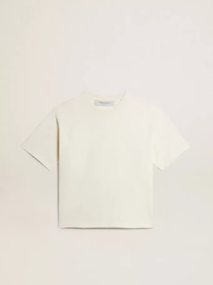 Camiseta en blanco envejecido con logotipo invertido en la espalda – Jersey Capsule