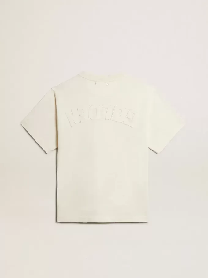 Camiseta en blanco envejecido con logotipo invertido en la espalda – Jersey Capsule