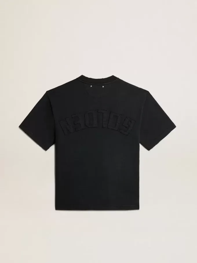Camiseta en negro lavado con logotipo invertido en la espalda – Jersey Capsule