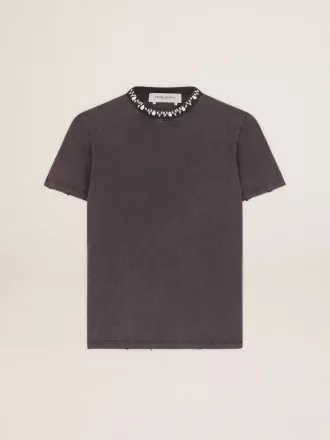 Camiseta gris antracita con cristales para mujer