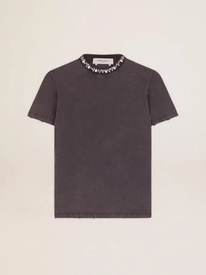 Camiseta gris antracita con cristales para mujer