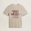 Camiseta gris de algodón para hombre con estampado vintage en la parte delantera